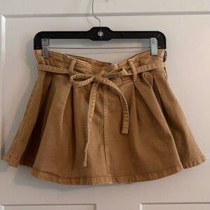 Tan Pleated Mini Skirt with Belt